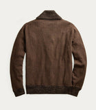 RRL Ralph Lauren Vintage Herringbone Brown Knit Cardigan Men's Small S