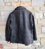 New RRL Ralph Lauren Leather Brown/Gray Peacoat Jacket Coat Men's Extra-Large XL