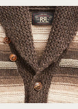 RRL Ralph Lauren Hand Knit Wool Brown Ranch Long Belt Cardigan Men's Large L