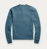 New RRL Ralph Lauren Indigo Blue Jacquard-Knit Henley Shirt Men's XL Extra-Large
