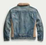 RRL Ralph Lauren Fleece Grizzly Shearling Trucker Denim Jacket Men's 2XL XXL