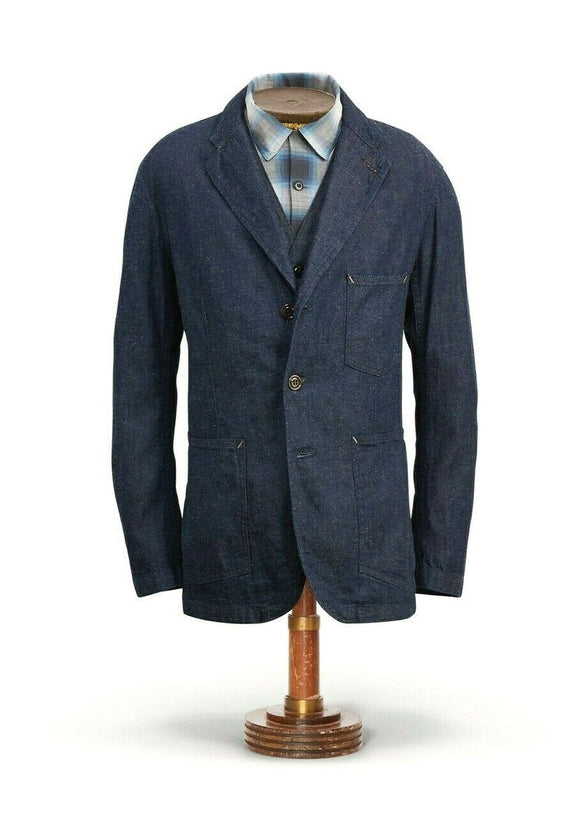 New Ralph Lauren RRL Japanese Denim Indigo Sportcoat Blazer Jacket Men's Large L