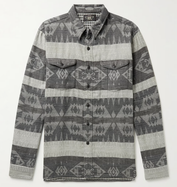 Ralph Lauren RRL Gray Flannel Wool  Jacquard Southwest Shirt Men's Large L