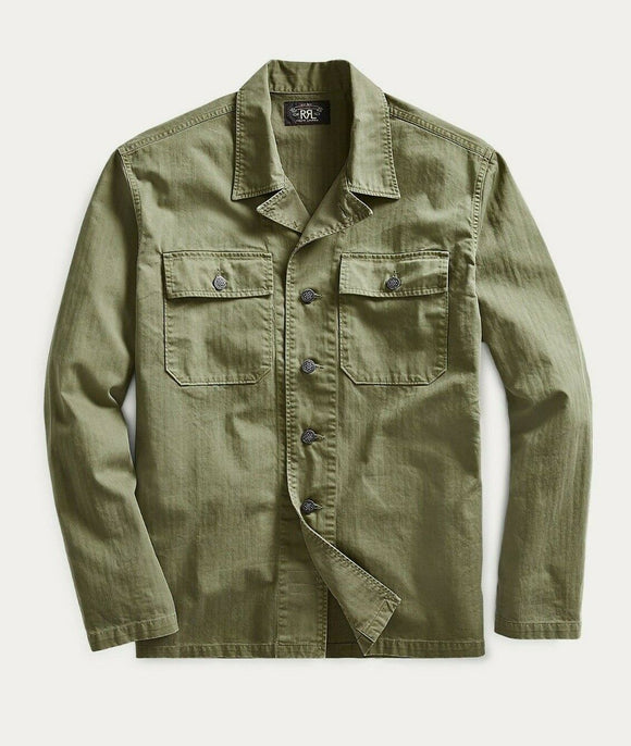 RRL Ralph Lauren Cotton Herringbone Olive Green Jacket Men's S Small