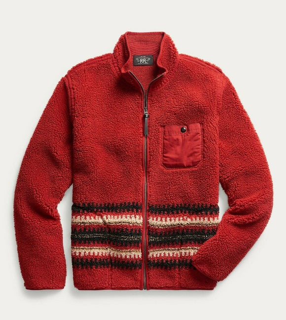 RRL Ralph Lauren Southwestern Red Wool Fleece Liner Jacket Men's M Medium