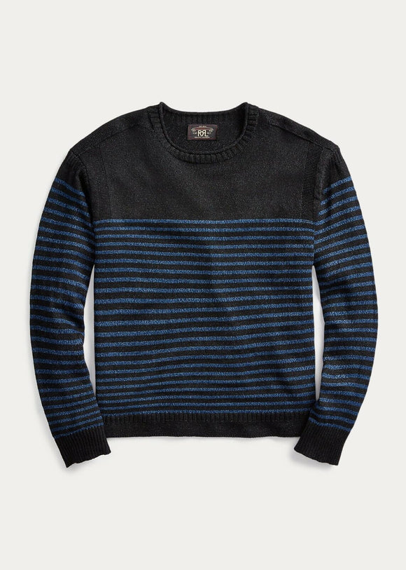 New RRL Ralph Lauren Black Blue Striped Crewneck Sweatshirt Men's XL Extra-Large