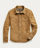 RRL Ralph Lauren Tan Suede Western Leather Snap Jacket Overshirt Men's Medium M