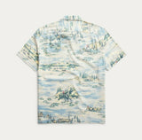 New RRL Ralph Lauren Western Cotton Linen Blend Print Camp Shirt Men's Small S