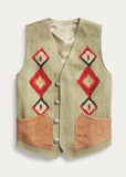 RRL Double RL Ralph Lauren Suede-Trim Handwoven Jacquard Vest Men's Large L