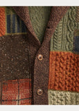 RRL Ralph Lauren Wool Shawl Patchwork Cashmere Brown Cardigan Men's Large L