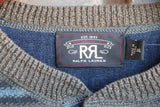 New RRL Ralph Lauren Silk Blend Olive Green Striped Henley Sweater Men's 2XL XXL