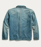 RRL Ralph Lauren Indigo Striped Twill Coat Jean Denim Jacket Chore Mens 2XL XXL
