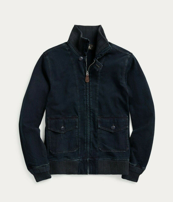 RRL Ralph Lauren Indigo Jersey Cotton Bomber Jacket Overshirt Men XL Extra-Large