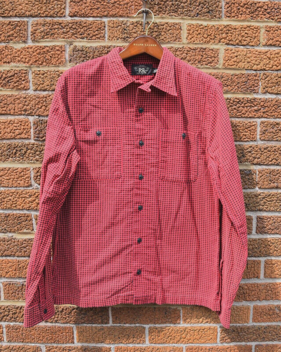 RRL Ralph Lauren Houndstooth Plaid Brushed Workshirt Shirt Red Men's Medium M