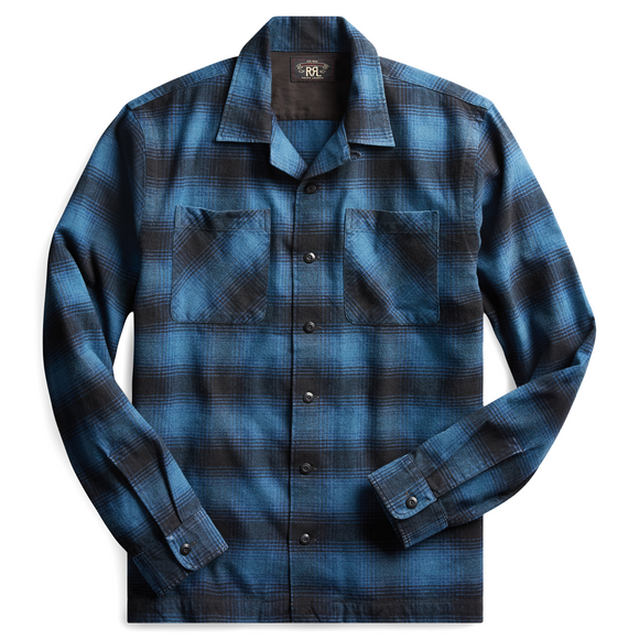 RRL Ralph Lauren 1940s Cotton Wool Blue Plaid Work Shirt Men's XL Extra-Large