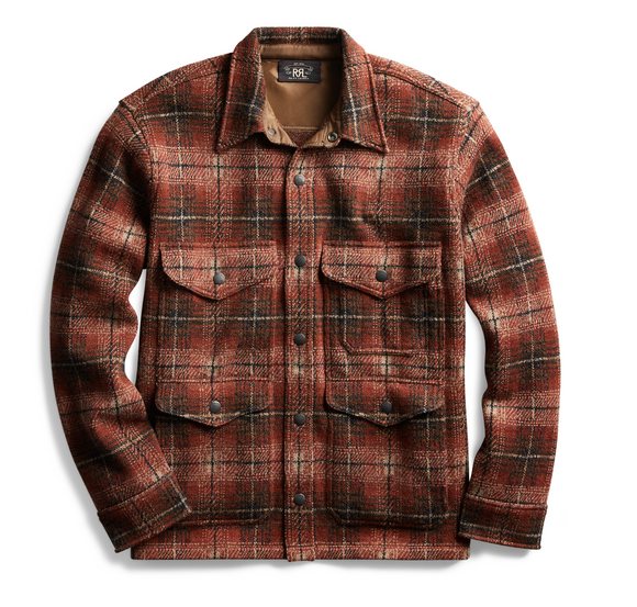 $895 RRL Ralph Lauren Wool Cashmere Blend Plaid Red Jacket Men's 2XL XXL