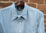 New RRL Ralph Lauren Blue Workshirt Striped Slim Cotton Men Shirt Extra-Large XL