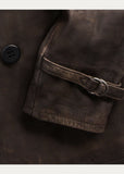 New RRL Ralph Lauren Leather Brown/Gray Peacoat Jacket Coat Lined Men's Small S