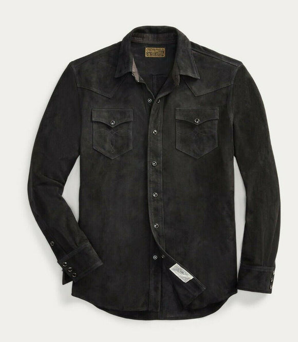 RRL Ralph Lauren Black Limited-Edition Western Suede Shirt Jacket Men's L Large
