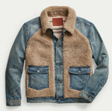 RRL Ralph Lauren Fleece Grizzly Shearling Trucker Denim Jacket Men's 2XL XXL