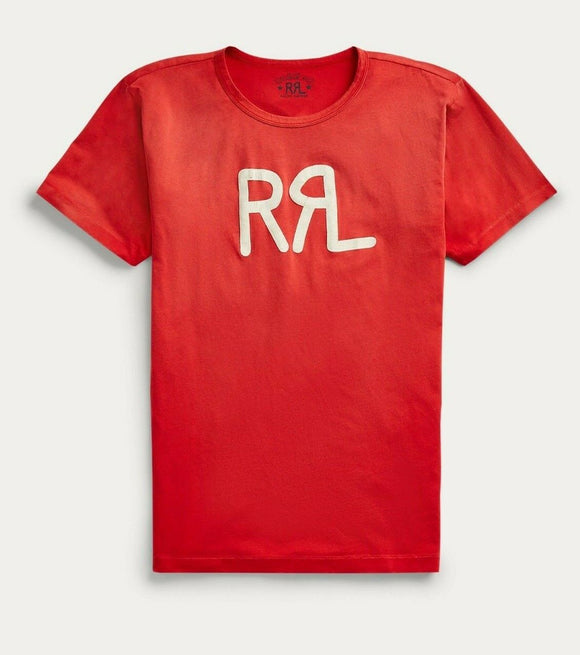 New RRL Polo Ralph Lauren Red Men's Medium M Logo Cotton Crewneck T-Shirt