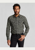 New RRL Ralph Lauren Slim Fit Plaid Jaspé Twill Western Shirt Gray Men's L Large