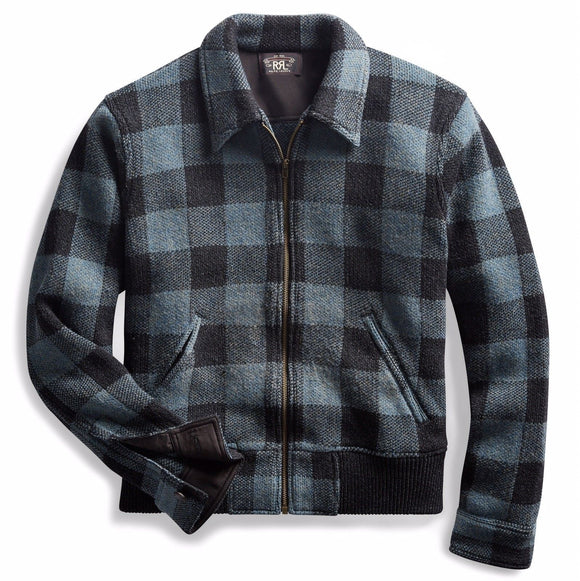 RRL Men's Jacket Plaid Blue Black Check Men's XL Extra-Large Wool Vintage