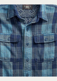 RRL Ralph Lauren Plaid Indigo Blue Lined Workshirt Men's Small S Flannel
