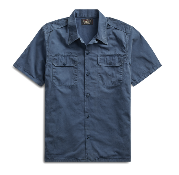 RRL Ralph Lauren Blue Button Military Solid S/S Shirt Camp Men's Small S