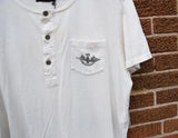 RRL Ralph Lauren White Solid Henley Cotton Henley T-Shirt Pocket Extra-Large XL