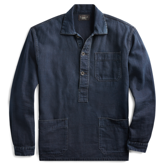 RRL Ralph Lauren Linen Navy Shirt Jacket Navy Men's Medium M Indigo Popover