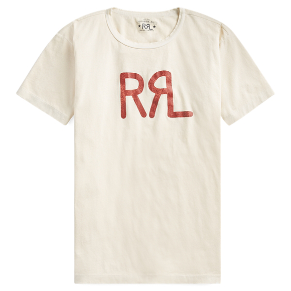 RRL Polo Ralph Lauren Cream White Logo Cotton Crewneck T-Shirt Men's S Small