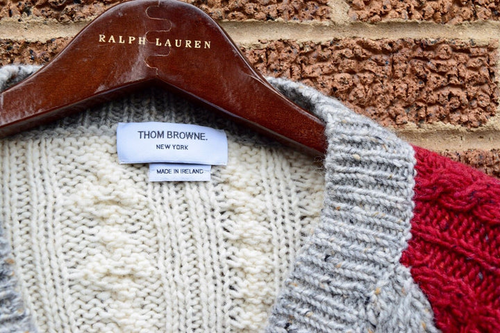 Thom Browne Crewneck Fun Mix Cardigan Aran Fisherman Sweater Size 3 M L