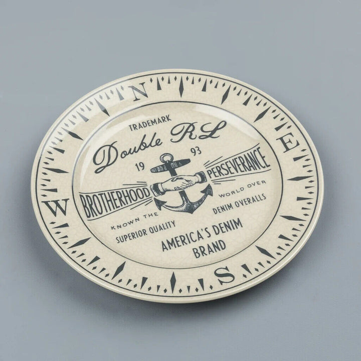 RRL Ralph Lauren Hand Painted Brotherhood Nautical Anchor Logo Vintage Plate