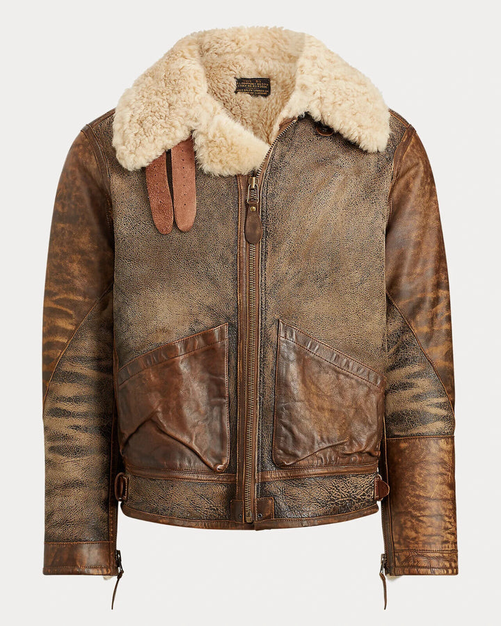 Ralph Lauren Brown Shearling Flight Pilot Coat B-3 Jacket Mens L Large RRL