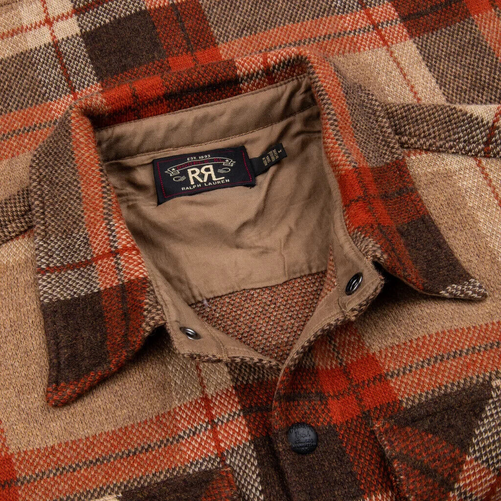 RRL Ralph Lauren Wool Cashmere Shirt Sweater Workshirt Orange Tan Men's Medium M