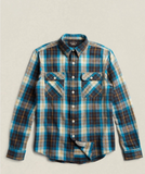 2016 RRL Plaid Matlock Twill Workshirt Blue Check Shirt *Defects Men's Large L