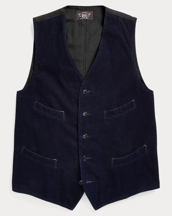 NWOT New RRL Ralph Lauren Navy Corduroy Indigo Vest Men's Extra-Large XL