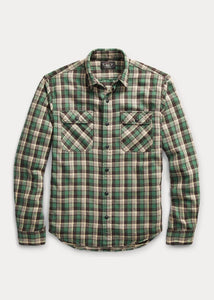 2017 RRL Cotton Matlock Workshirt Green Shirt *Defects Plaid Check Men's Large L