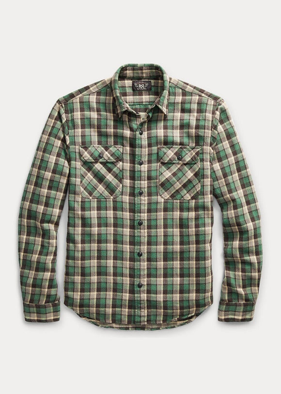 2017 RRL Cotton Matlock Workshirt Green Shirt *Defects Plaid Check Men's Large L