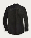 RRL Ralph Lauren Black Leather Western Suede Shirt Jacket Men's 2XL XXL