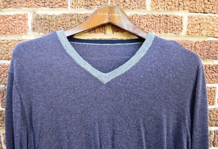 Brunello Cucinelli Men's Thin V-Neck Sweater Solid Purple Cashmere Silk 54 XL
