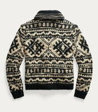 RRL Ralph Lauren Shawl Hand-Knit Geometric Cardigan Black Cream Men's Medium M