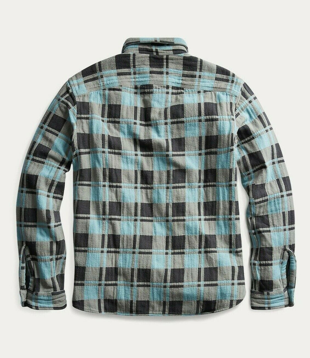 RRL Ralph Lauren Plaid Distressed Blue Jacquard Check Workshirt Men's Medium M