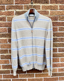 Brunello Cucinelli Mens Full Zip Sweater Striped Beige 100% Cashmere 50 Medium