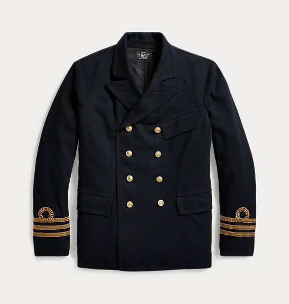 Ralph Lauren RRL Admiral Coat Mens Medium Dark Navy Blue Wool Naval Officer