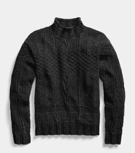 RRL Ralph Lauren Black Thick Cable-Knit Turtleneck Sweater RRL Ralph Lauren Black Thick Cable-Knit Turtleneck Sweater