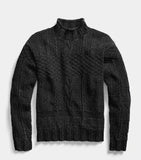 RRL Ralph Lauren Black Thick Cable-Knit Turtleneck Sweater Men's Large L