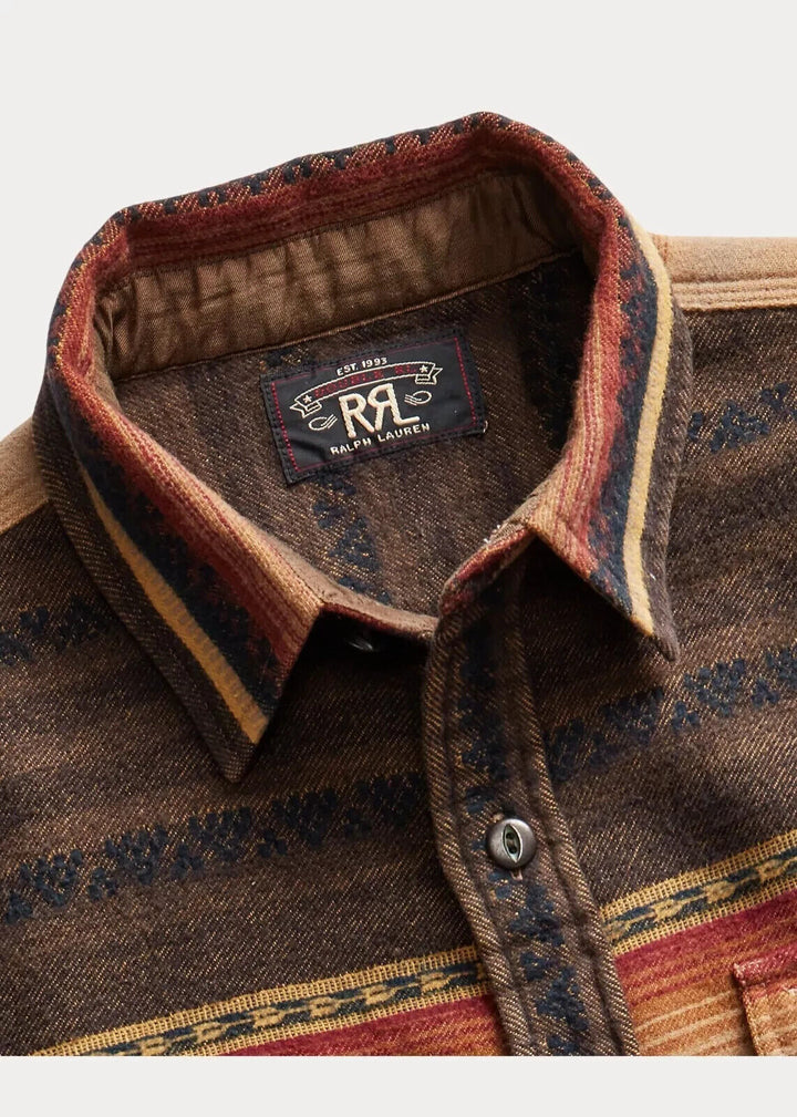 RRL Ralph Lauren Vintage Brushed Cotton Jacquard Workshirt Men's M Medium