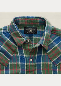 2014 RRL Cotton Buffalo Western Green Blue Shirt *Defects Plaid Men's Small S